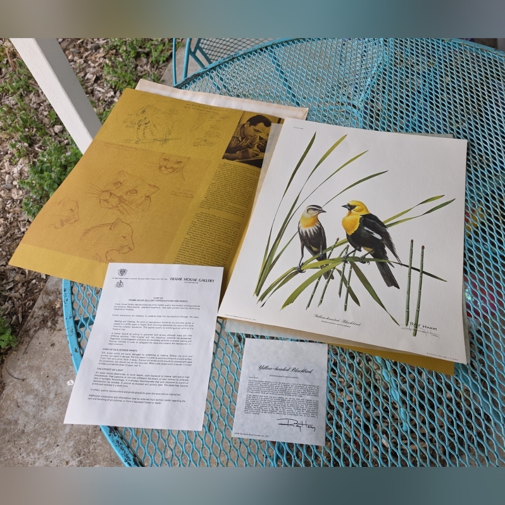 Ray Harm Yellow Headed Blackbird, with folder, Signed